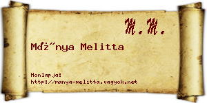 Mánya Melitta névjegykártya