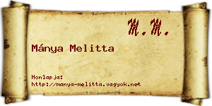 Mánya Melitta névjegykártya